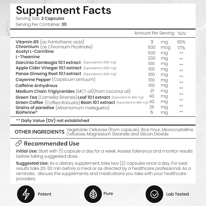 Ignite - Thermogenic Fat Burner & Nootropic - Weight Management, Craving Control, Metabolism, Focus & Energy Support with ACV, Green Tea Extract & More - High Absorption with BioPerine® (60 Capsules)
