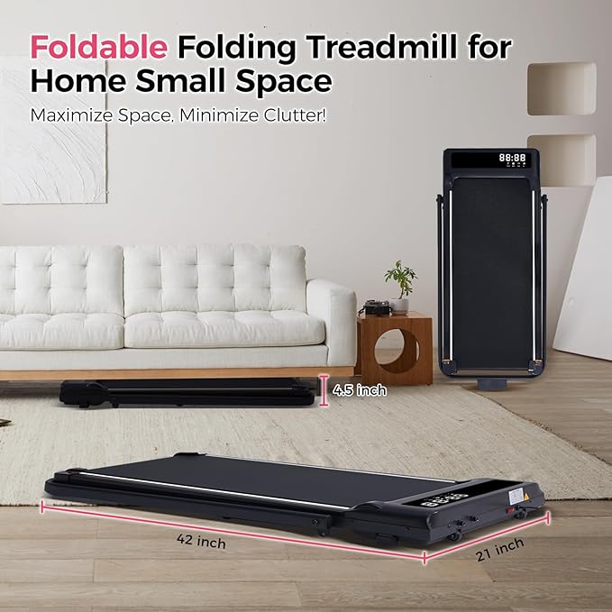 Walking Pad Treadmill with Handle Bar, 3.5HP Compact Electric Walking Pads Treadmills with Handles for Home Apartment Small, 0.6-10MPH Portable Foldable Folding Small Treadmill Home, 400LBS Capacity