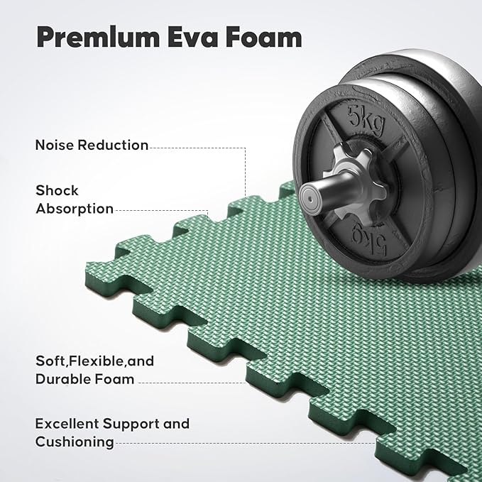 Home Gym Mat, Puzzle Exercise Mat, EVA Interlocking Foam Floor Tiles for Home Workout Equipment and Kids' Play Areas - Blue, 24 in x 24 in x ½ in - (Green, 24 Pack(96 SQ FT))