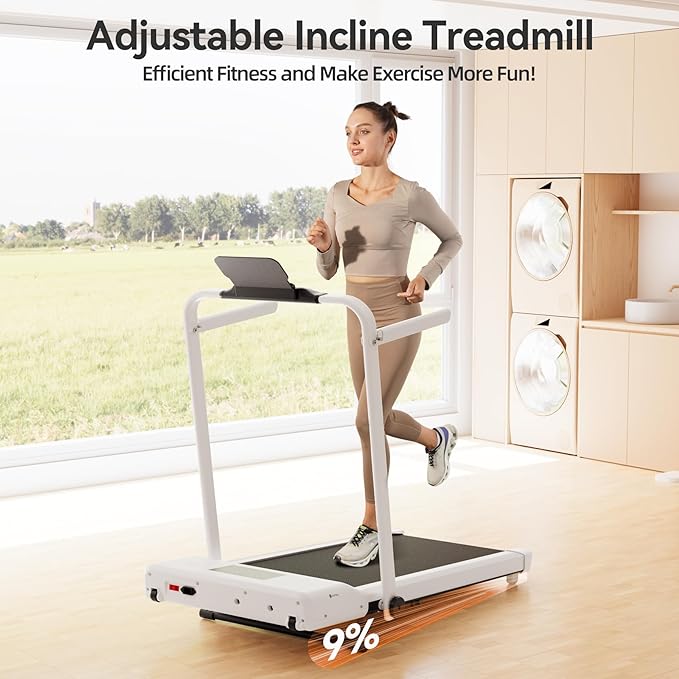 Walking Pad Treadmill with Handle bar, 3.0HP Small Foldable Treadmills for Home with APP Remote Control and LED Display, 7.5MPH Portable Treadmill 300 Lbs Capacity