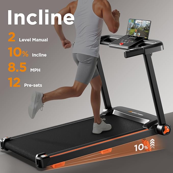 Treadmills for Home, 3.0HP Quiet Brushless Foldable Treadmill with Incline, Small Space Portable Running Walking Machine, 300/240 Lbs Capacity with 12 Preset PROG, LED Display and Phone Holder