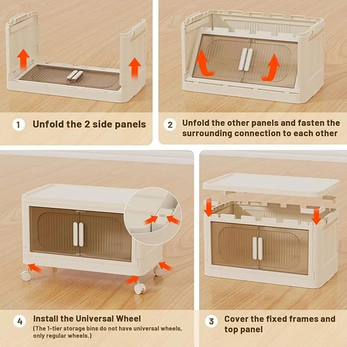 Holaki 39 QT Storage Bins with Lid, 5 Tiers Stackable Plastic Storage Bins Cabinet Box Collapsible Closet Organizers with Wheels and Magnetic Door,White