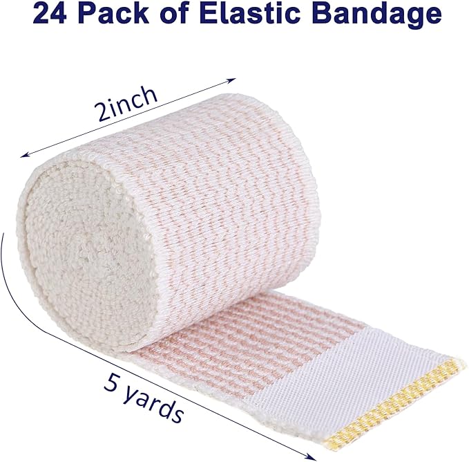 24 Pack Elastic Bandage Wrap 2” Bandage Wrap with Hook and Loop Closure on Both Ends Self Adhesive Bandage Wrap for Sports, Medical, and Injury Recovery