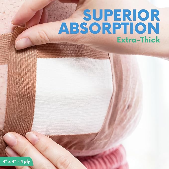 HEALQU Gauze Pads Non-Woven - 4x4 - Box of 100 Sterile Individually Packed Gauze Sponges - Super Absorbent Surgical Sponges Used Medical, Wound Dressing, Debridement, Cleaning, Prepping