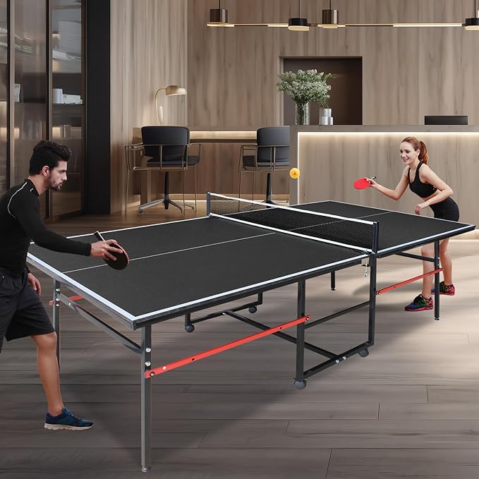 4.5FT/6FT/8FT Mid-Size Table Tennis Table Ping-Pong Table Set Foldable & Portable Table Indoor Outdoor for Family Game