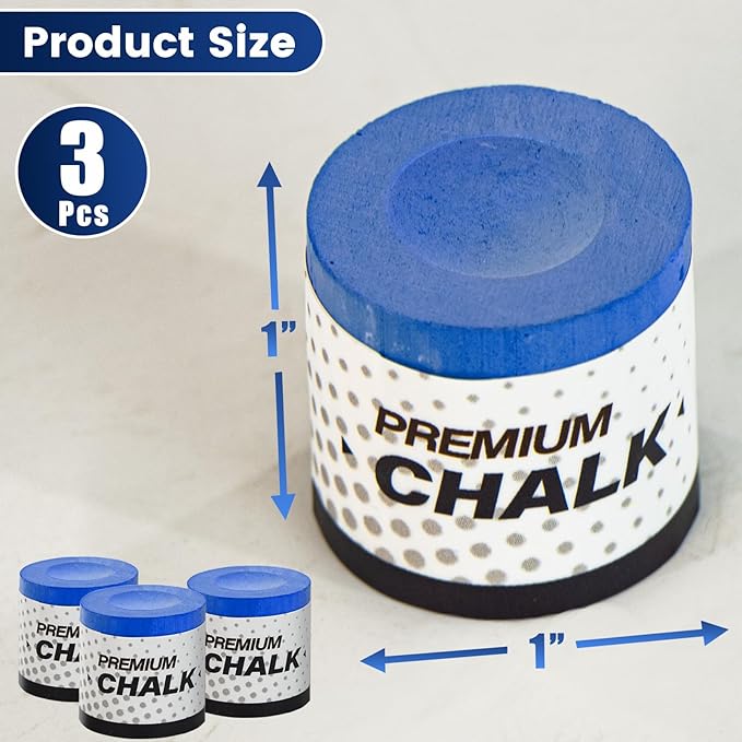 3 Pcs Pool Chalk Billiards Cue Stick Premium Chalk Pure Cube Round Chalk Table Accessories High Performance Low Deflection for Professional Tournament Snooker Blue - SOLROS