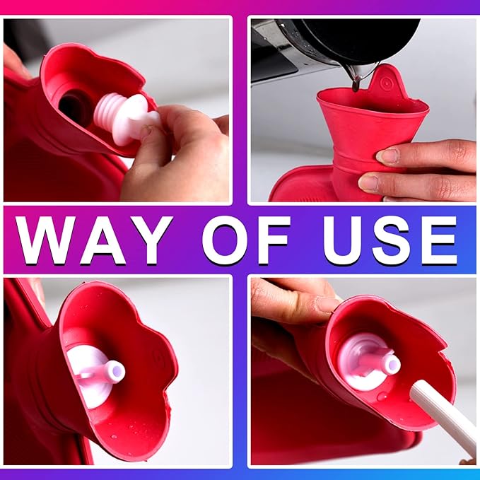 2L Home Enema Bag Kit with 2 Tips, 60 Inch Silicone Hose, Controlable Flow Valve, Hot-Water Bottle for Colon Cleansing (Red)