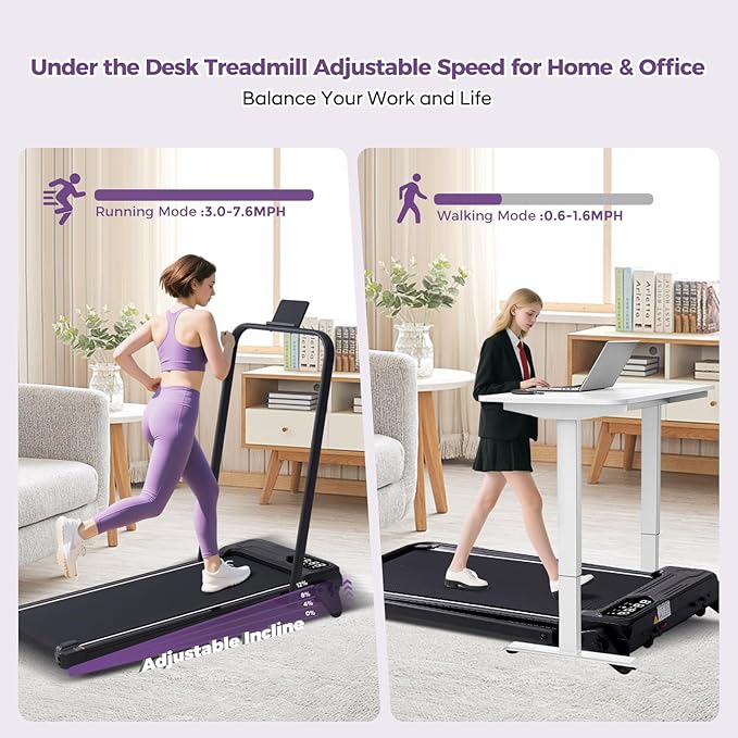 Portable Foldable Walking Pad with Handle Bar and Adjustable Incline, Under Desk Walking Pads Treadmill with Incline and Handles, 3.5HP Folding Electric Treadmills for Home Small, 0.6-7.6MPH, 350LBS