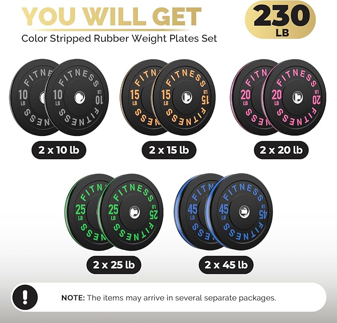 2 Inch Bumper Plates，10-500lbs，Barbell Rubber Olympic Weight Plates Set for Home Gym, Strength Training & Weight Lifting, Multiple Options Colors