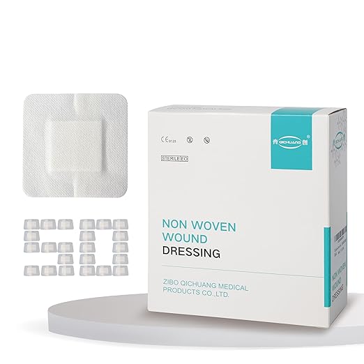 4X4 Inches Large Sterile Adhesive Island Wound Dressing Bandages - Non Woven Cover with Bordered Gauze Pads,50 Individually Pack, High Absorbent, Medical Grade by QICHUANG(4X4INCHES-C50)