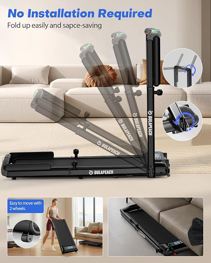 Walking Pad with Incline, 3 in 1 Under Desk Treadmill with Handle Bar Removable Desk Workstation & Device Holder, 3.5HP Foldable Treadmills with 300lbs Capacity for Home Office