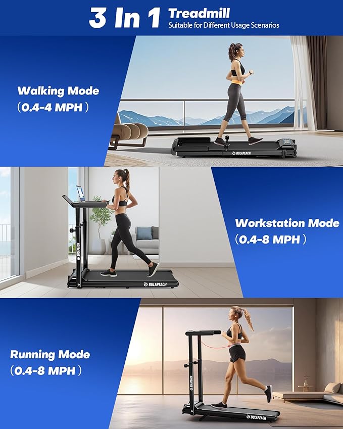 Walking Pad with Incline, 3 in 1 Under Desk Treadmill with Handle Bar Removable Desk Workstation & Device Holder, 3.5HP Foldable Treadmills with 300lbs Capacity for Home Office