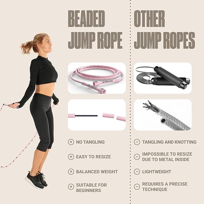 Sportbit Elite Beaded Jump Rope - Adjustable Speed Rope for Fitness, CrossFit, Boxing - Tangle-Free, Lightweight