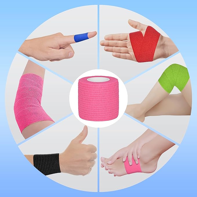 8 Rolls Cohesive Bandage 2” x 5 Yards Self Adherent Bandage Wrap Breathable Vet Tape Elastic Adhesive Bandage for Sports, Wrist, Ankle, Tattoo Wraps(Pink)