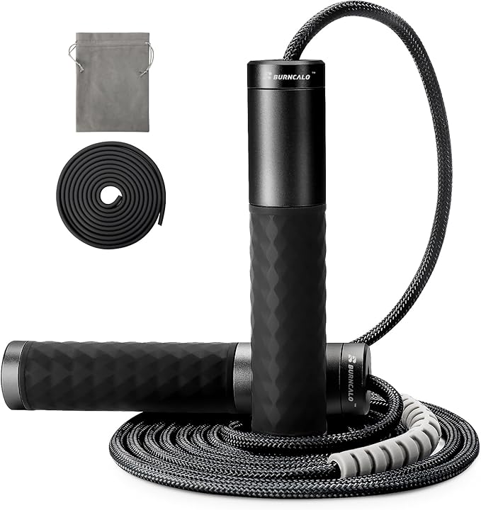 Weighted Jump Rope for Men, Women (1.5LB) - Alloy Steel Handles, Speed Skipping Rope, Gym,Indoor/Outdoor - Fitness, Workout, Boxing - Solid PVC & Cotton Rope