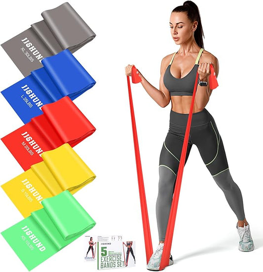 5 Pcs Resistance Bands, Professional Exercise Bands Elastic Stretch Bands for Fitness Yoga Pilates Stretching Strength Training, Workout Bands for Women and Men Home Gym