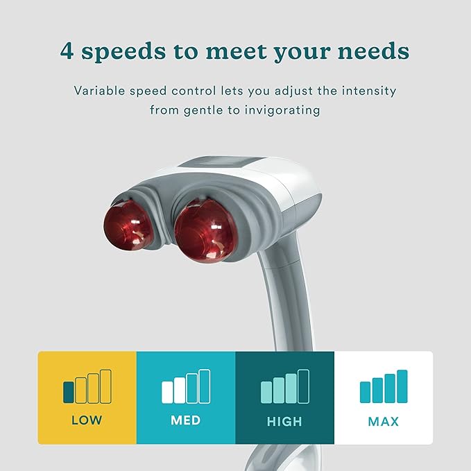 Homedics Back Massager - Heated Automatic Percussion Back, Body and Neck Massager with Dual Pivoting Heads, Interchangeable Nodes, for Shoulders, Legs and Feet, White