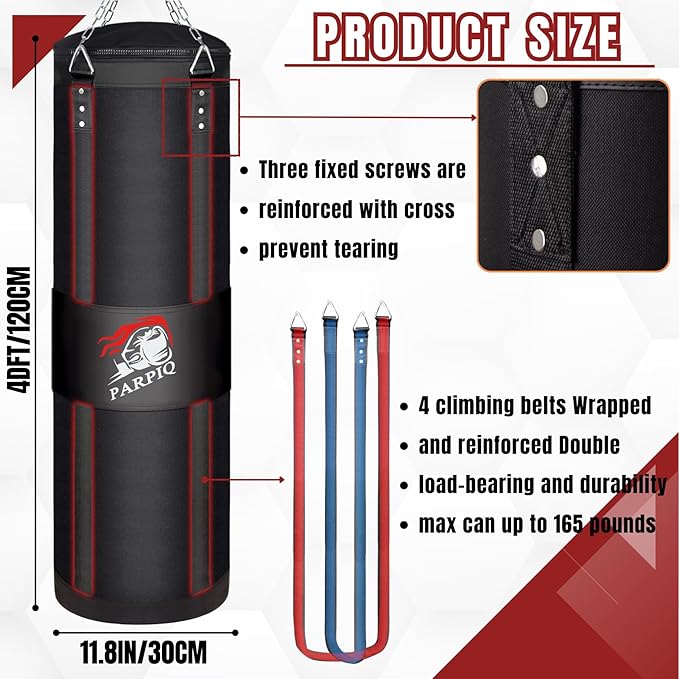 Hanging Punching Bag for Adults, 4ft New Upgrade Canvas Heavy Boxing Bag Set, Punching Bag with 12oz Boxing Gloves for MMA Kickboxing Muay Thai Training Home(Unfilled)