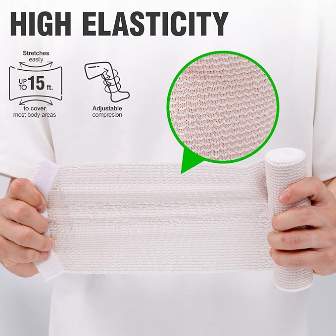 4 Pack Elastic Bandage Wrap | 6" Wide Medical Bandage Wrap with Hook-and-Loop Fasteners on Both Ends Compression Wrap for Wounds Latex Free Stretch Bandage for Foot Arm Hand Ankle Injury
