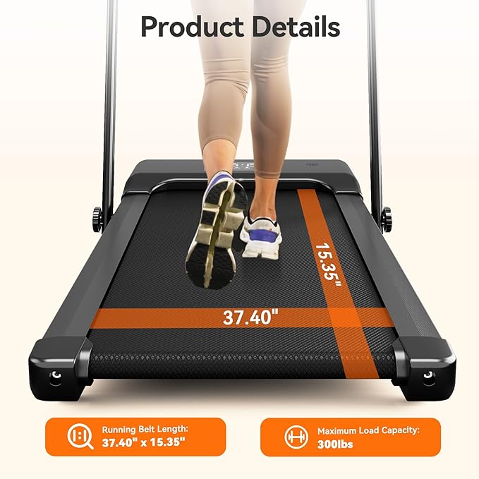 Walking Pad Treadmill with Handle bar, 3.0HP Small Foldable Treadmills for Home with APP Remote Control and LED Display, 7.5MPH Portable Treadmill 300 Lbs Capacity