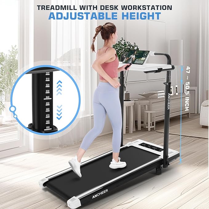 ANCHEER Walking Pad Treadmill with 12% Incline&Adjustable Height, 4 in 1 Under Desk Treadmills with Desk Workstation, Foldable Treadmill for Home 300lb,3 Type Control