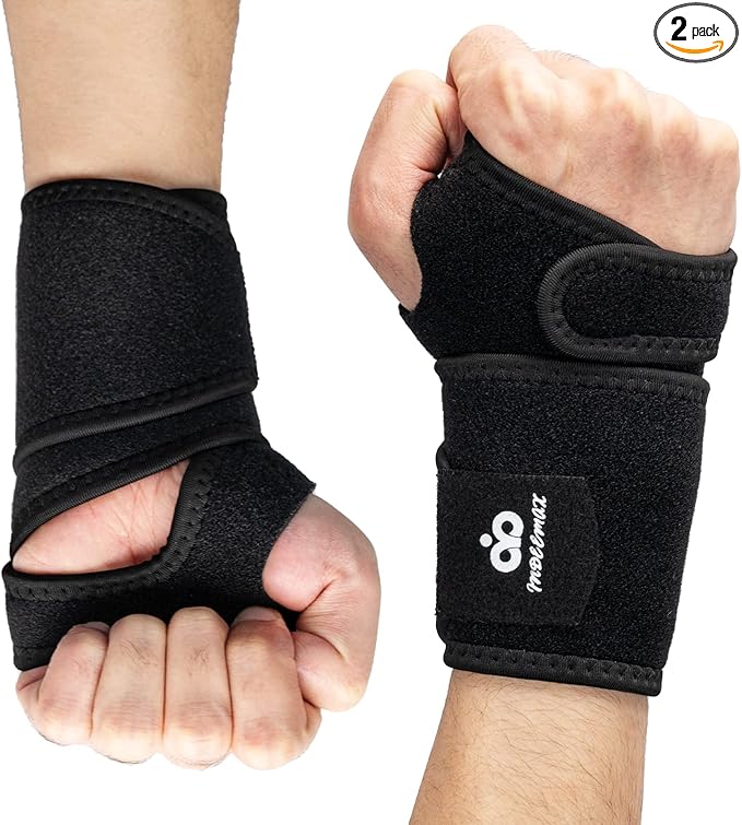 INDEEMAX 2 Pack Copper Wrist Brace Support for Carpal Tunnel, Pain Relief, Arthritis, Tendonitis, Adjustable Wrist Braces Compression Wraps Both Hands, Fit for Men and Women (Black-New)