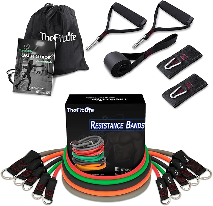 TheFitLife Resistance Bands with Handles - Designed for American Body Types, Exercise Workout Tubes for Men, Women, Includes Large Handles, Ankle Straps, Door Anchor, Fitness Levels