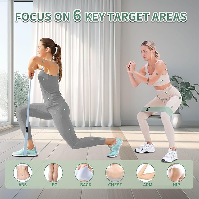 Wide Fabric Resistance Bands Set for Working Out, Non-Slip Exercise Booty Bands for Women & Men Leg and Glutes with Hair Ties and Tape Measure - for Home Gym Workout, Yoga, Pilates