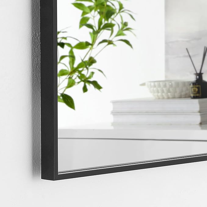 27x40 Inch Black Bathroom Mirror for Wall, Aluminum Frame Rectangle Rectangular Vanity Mirror, Modern Large for Bedroom, Living Room, Horizontal or Vertical