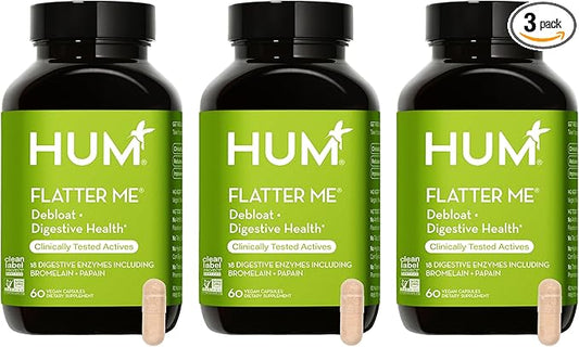 HUM Flatter Me Digestive Enzymes Bloating Supplement - Fast-Acting Bloat Relief for Digestive Health, Debloating Multi Enzyme, Bloat Pills, Anti Bloat Pills, Vegan 180 Servings