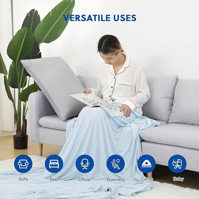 HOMFINE Cooling Blankets for Hot Sleepers - Summer Blanket Thin Lightweight Breathable Soft Double Side Enhanced Cooling for Bed Couch Sofa, Keep Cool for Night Sweats (Light Blue, 50 x 70 inches)