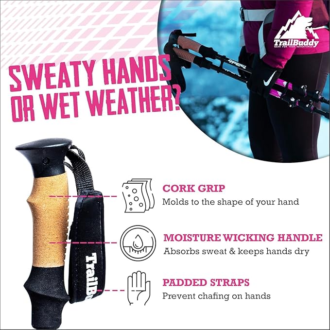 Hiking Trekking Poles, 2 Pack Lightweight, Collapsible Trekking Poles for Snowshoe & Backpacking Gear, Walking Sticks for Hiking, 7075 Aluminum with Cork Grip