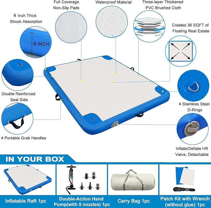 Inflatable Lake Float for Adults, Multi-Person Inflatable Swim Deck with None-Slip Surface, Swimming Water Platform, Floating Island - Dock - Raft for Pool & Beach, Lake, River Fun