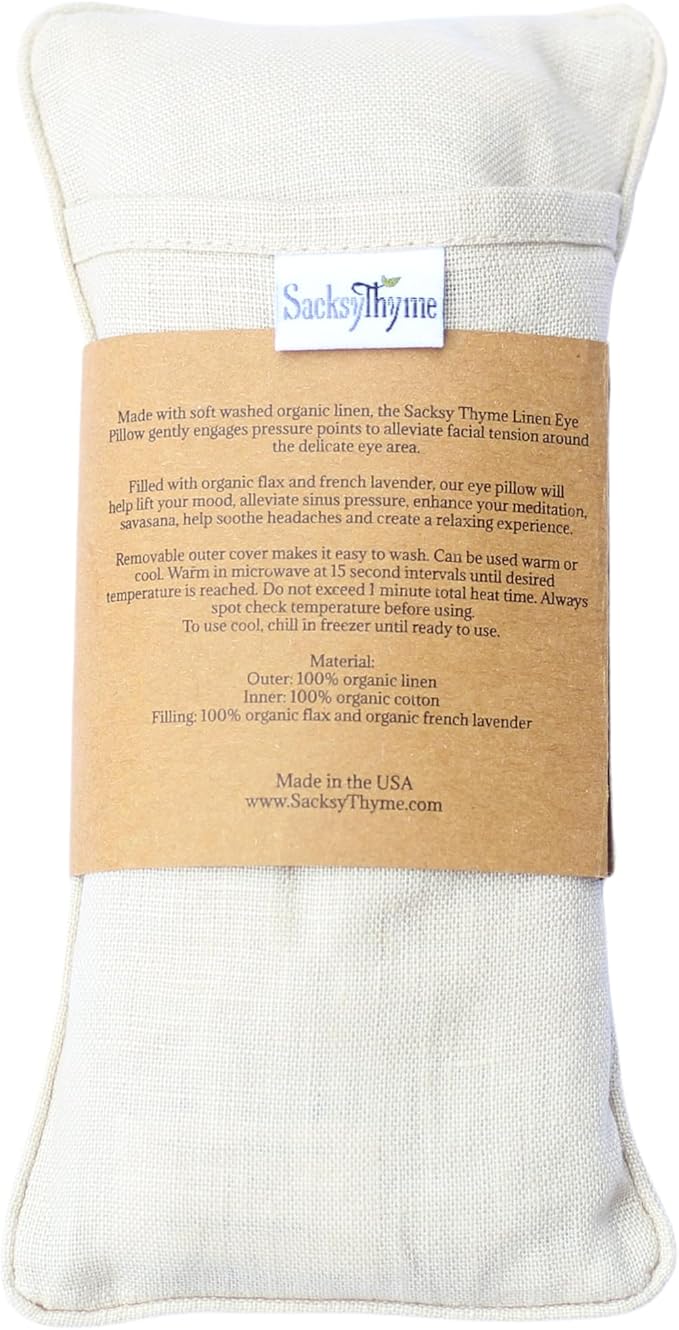 Organic Linen Eye Pillow - Lavender & Flaxseed for Relaxation, Yoga, Stress Relief - Microwavable Heating Pad & Cool Compress - Made in USA - Gifts for Meditation