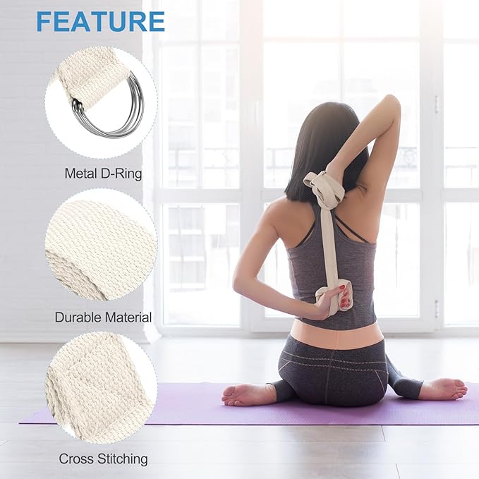PATIKIL Yoga Strap for Stretching Cotton Yoga Belt with Adjustable Metal D-Ring Buckle Stretch Band for Fitness Pilates