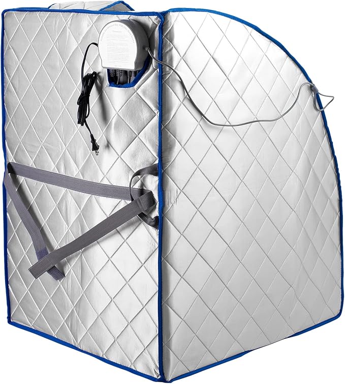 Infrared FAR IR Negative Ion Portable Indoor Personal Spa Sauna by Durherm with Air Ionizer, Heating Foot Pad and Chair, 30 Minutes Timer, Large, Silver