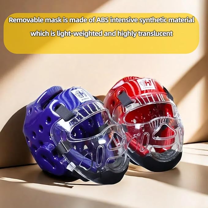 2PC Taekwondo Headgear Karate Headgear with Removable mask for Sparring Partner Muay Thai Taekwondo Karate MMA Training Children Adults