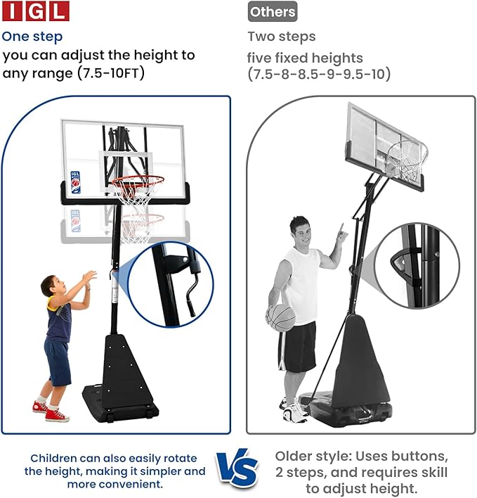 IGL Basketball Hoop Outdoor with 52 Inch Shatterproof Backboard, 10FT Height Portable Basketball Hoop Outdoor, Adjustable Basketball Goal System