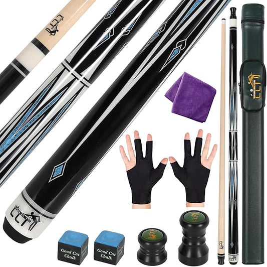 58-Inch Maple Pool Cue Stick, 18oz-21oz ??2-Piece Lightweight Billiard Cue with Leather Case for Home, Bar, and Competitive Use