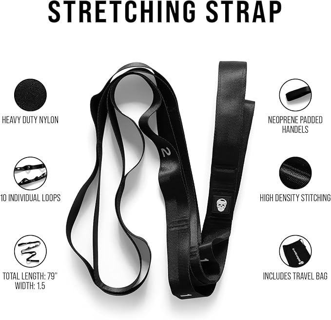 Gymreapers Stretching Strap for Physical Therapy Non-Elastic Stretch Band 10 Loop Neoprene Stretch Strap for Yoga Pilates Exercise Men & Women