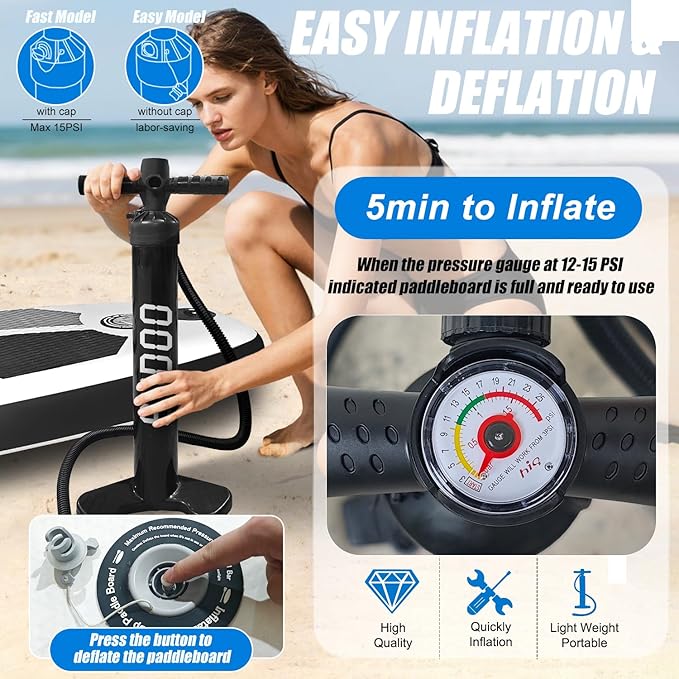 Inflatable Stand Up Paddle Board 10‘x30‘‘- Ultra-Light SUP with Backpack, Pump, Paddle, Coil Leash, 3 Fins, Repair Kit, Stable Design, Non-Slip EVA Deck for Adults & Youth