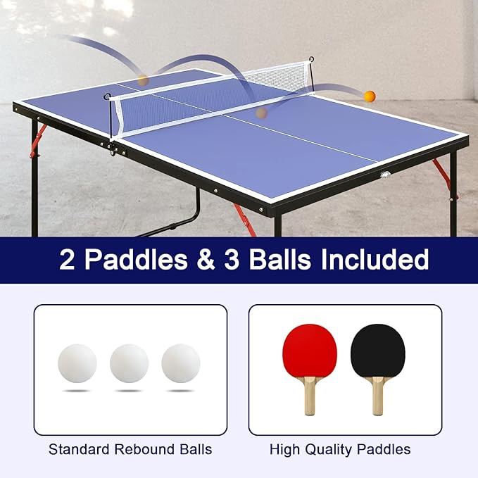 4.5FT/6FT/8FT Mid-Size Table Tennis Table Ping-Pong Table Set Foldable & Portable Table Indoor Outdoor for Family Game