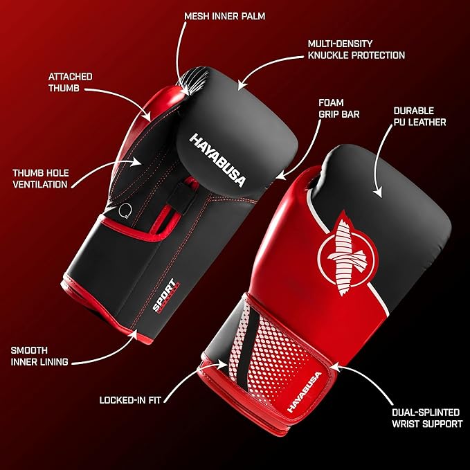 Hayabusa Sport Boxing Gloves for Men and Women – Dual-Splinted Wrist Support, Multi-Density Foam Padding, Contoured Fit – Ideal for Boxing, Kickboxing, and Muay Thai Training