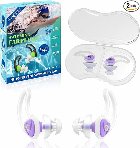 Hearprotek [2 Pairs] Swimmer Ear Plugs, Custom-fit Water Protection Adult Swimming earplugs for Swimmers Pool Shower Bathing and Other Water Sports (Purple)