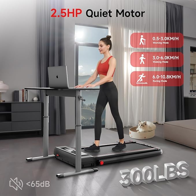 RHYTHM FUN Incline Foldable Treadmill, Walking Pad Treadmill with Incline, 300 lbs Portable Treadmills with Handles for Home Office Use, Under Desk Compact Walking Pad