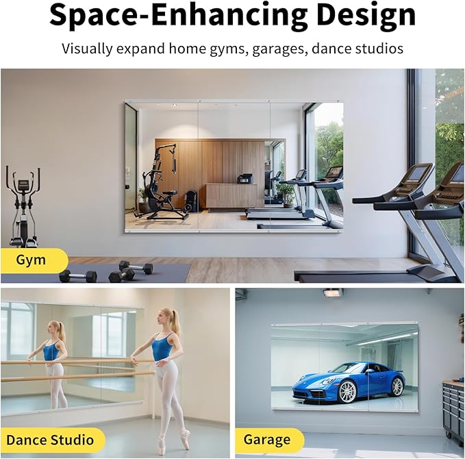 Home Gym Mirror - 55x30 Inch, 2PCS Frameless Tempered Glass Full Body Mirror for Wall Mount - Ideal for Yoga, Workout, Bedroom, Dance Studio (Silver)