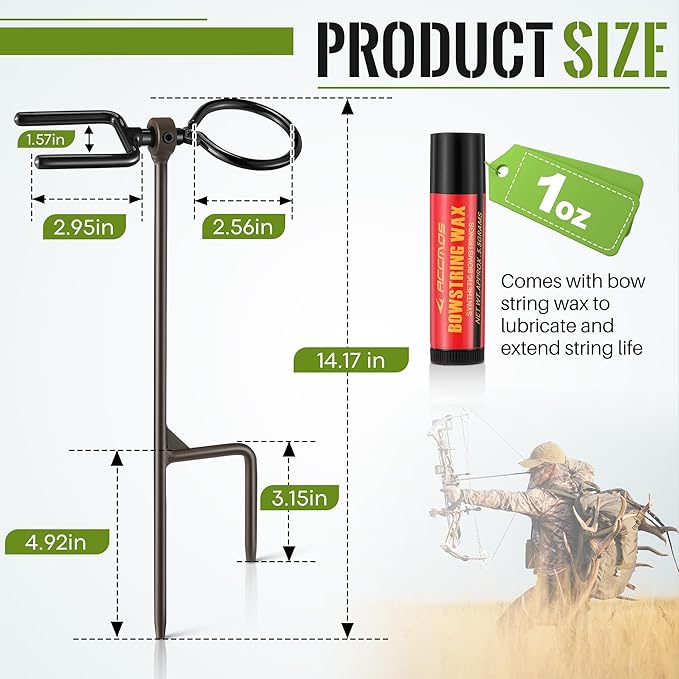 High Performance Portable Archer's Ground Bow Stake with Bowstring Wax, Durable and Versatile, Includes 360° Rotating Fork and Arrow Ring