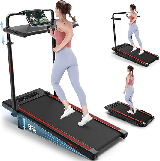 Walking Pad Treadmill with Desk Workstation,3.0 HP Foldable Treadmills with 12% Incline & Handle Bar,300lbs Capacity,2s Folding,Ultra-Quiet,Small/Compact Under Desk Treadmills for Home Ofiice