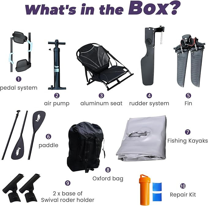 Inflatable Kayak Set: Includes 90in Kayak Paddles and High-Output Pump – SuperTough Mesh PVC and Wire Drawing Filling – Aluminum seat – Pedal System – 1 Person – 418lb Weight Capacity