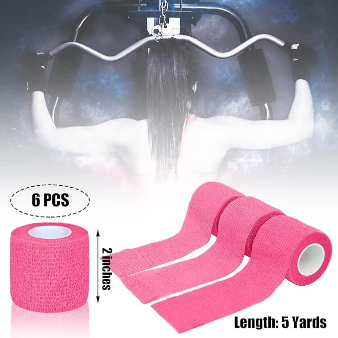 6 Pack 2 Inches Self Adhesive Bandage Wrap Breathable Cohesive Bandage Elastic Tape for Pets, Athletic, Sports, Wrist, Knee, Ankle(5 Yards Per Roll, Pink)